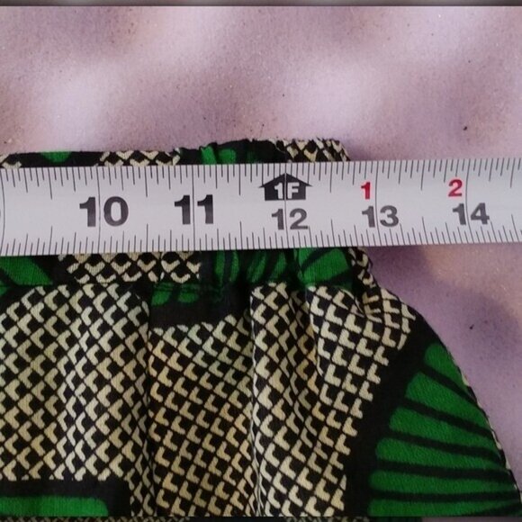 Excellent Women's Green Japanese Fans Print Jeweled Button Midi Skirt Size S - Picture 5 of 9